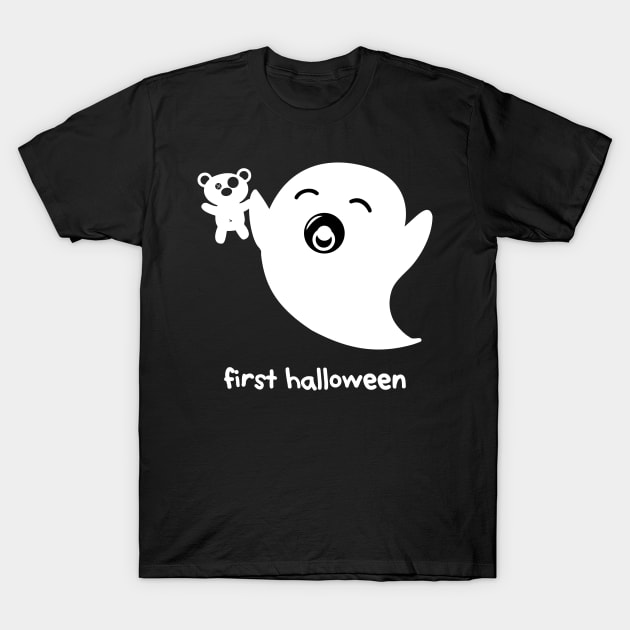 cute ghost - Baby Boo – first Halloween (white on black) T-Shirt by LiveForever